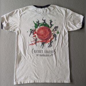 Vintage Cricket Legends of Barbados Ringer Graphic Sports 100% Cotton Tee Sz S